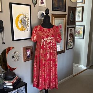 LuLaRoe Red and Gold Carly Midi Dress M NWT Holiday Christmas